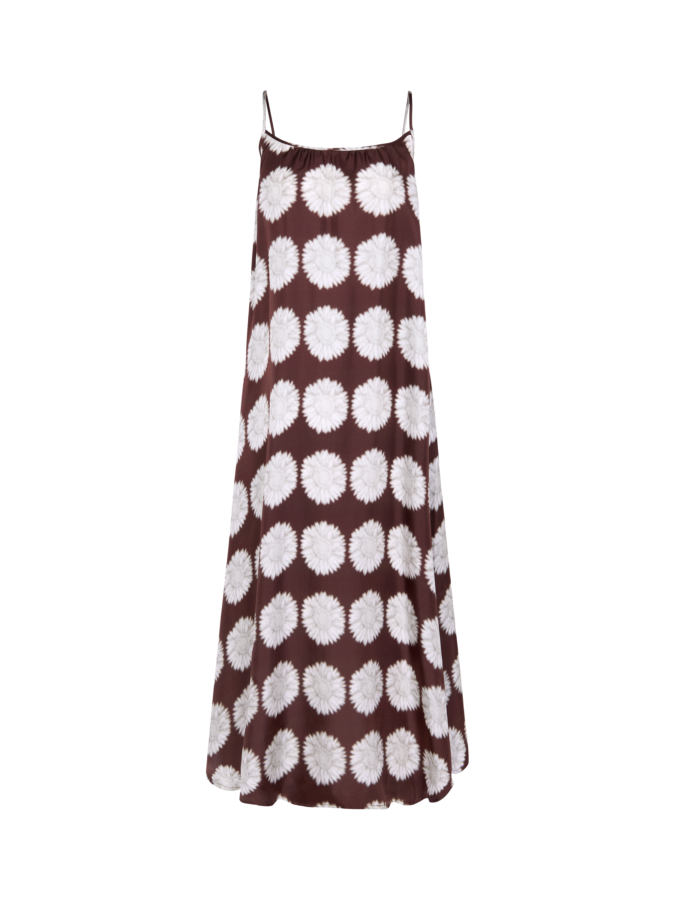 Product image 4 of 5, which shows ASCENO Napoli Sleeveless Sunflower Print Silk Maxi Dress, Brown/White, XS