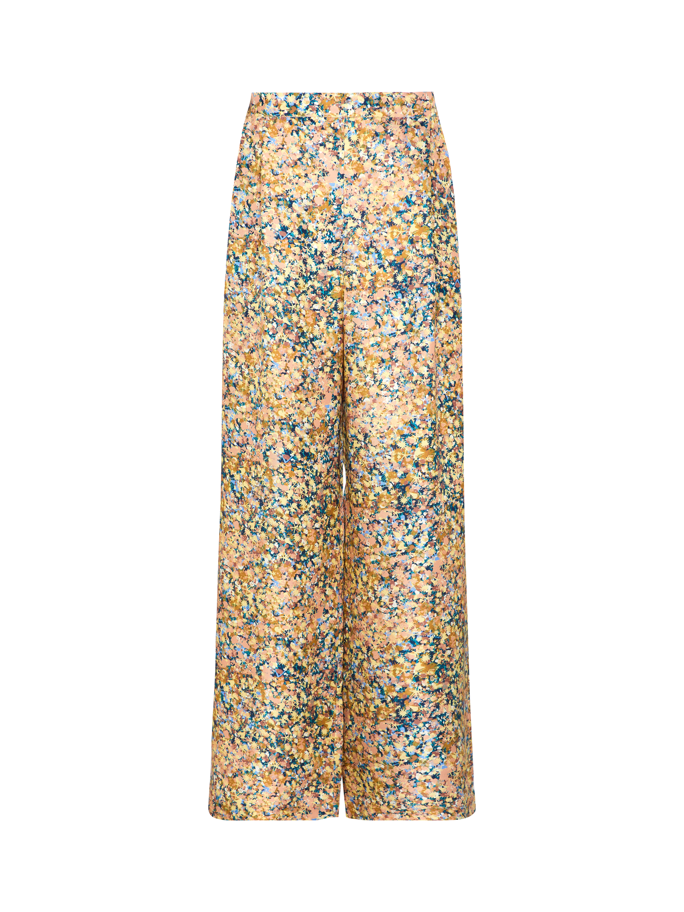 Product image 5 of 6, which shows ASCENO Isola Beachscape Print Silk Trousers, Multi, XS
