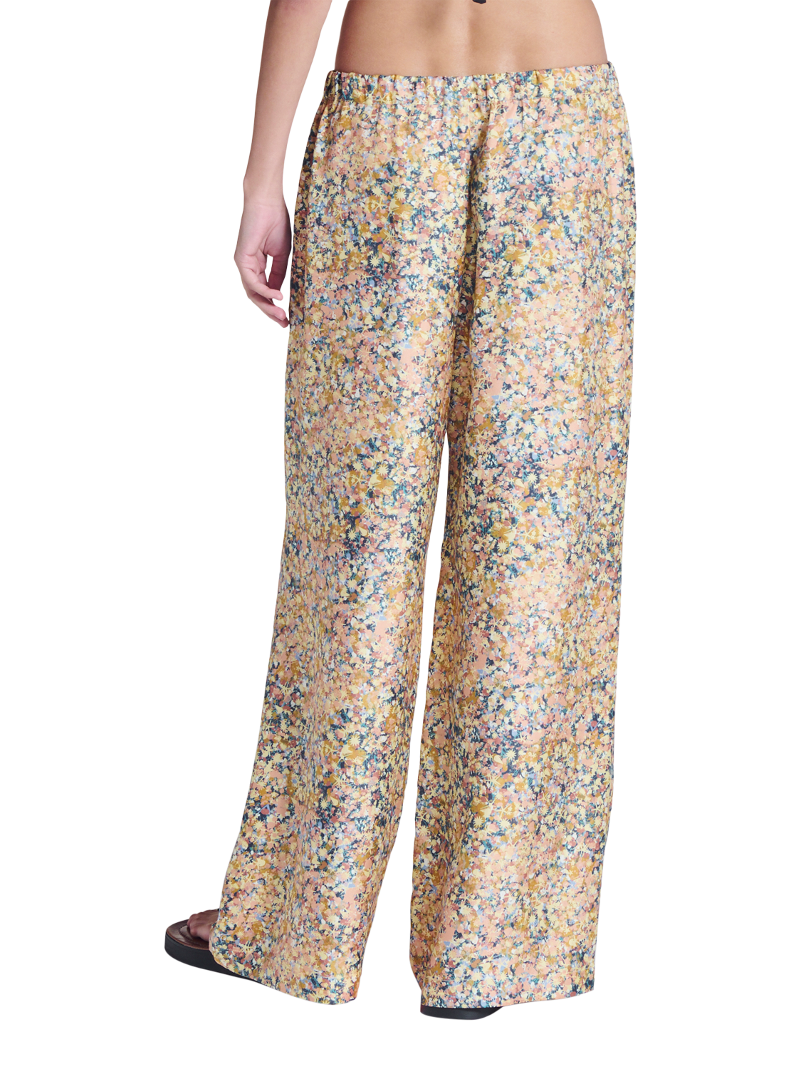 Product image 2 of 6, which shows ASCENO Isola Beachscape Print Silk Trousers, Multi, XS