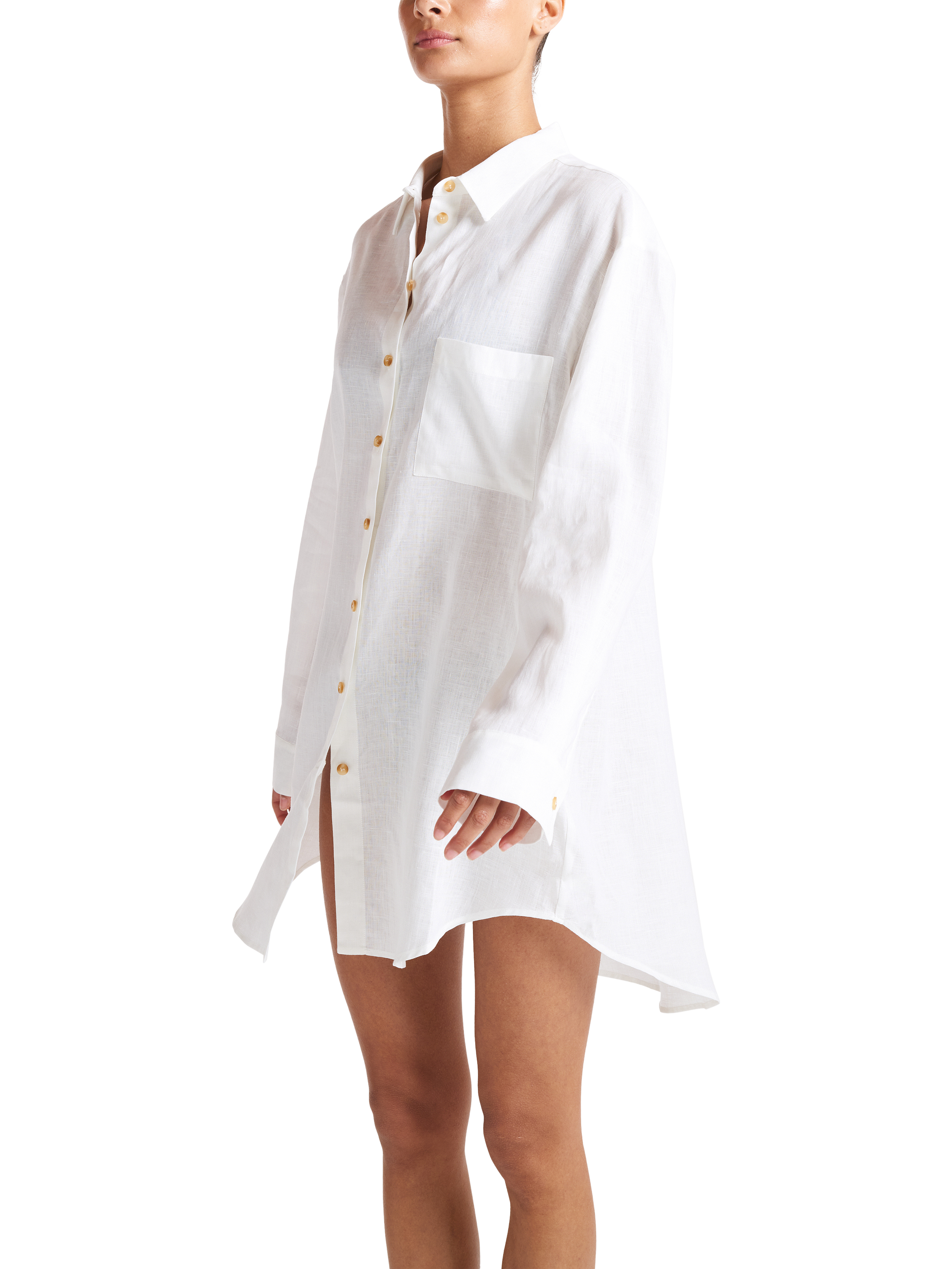 Product image 1 of 4, which shows ASCENO Formentera Oversized Pure Linen Shirt, White, XS