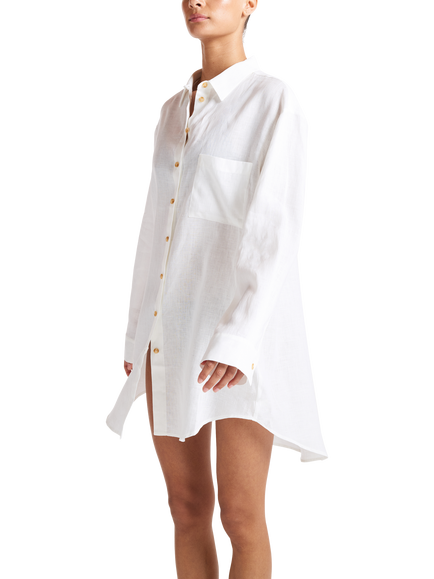 ASCENO Formentera Oversized Pure Linen Shirt, White, White