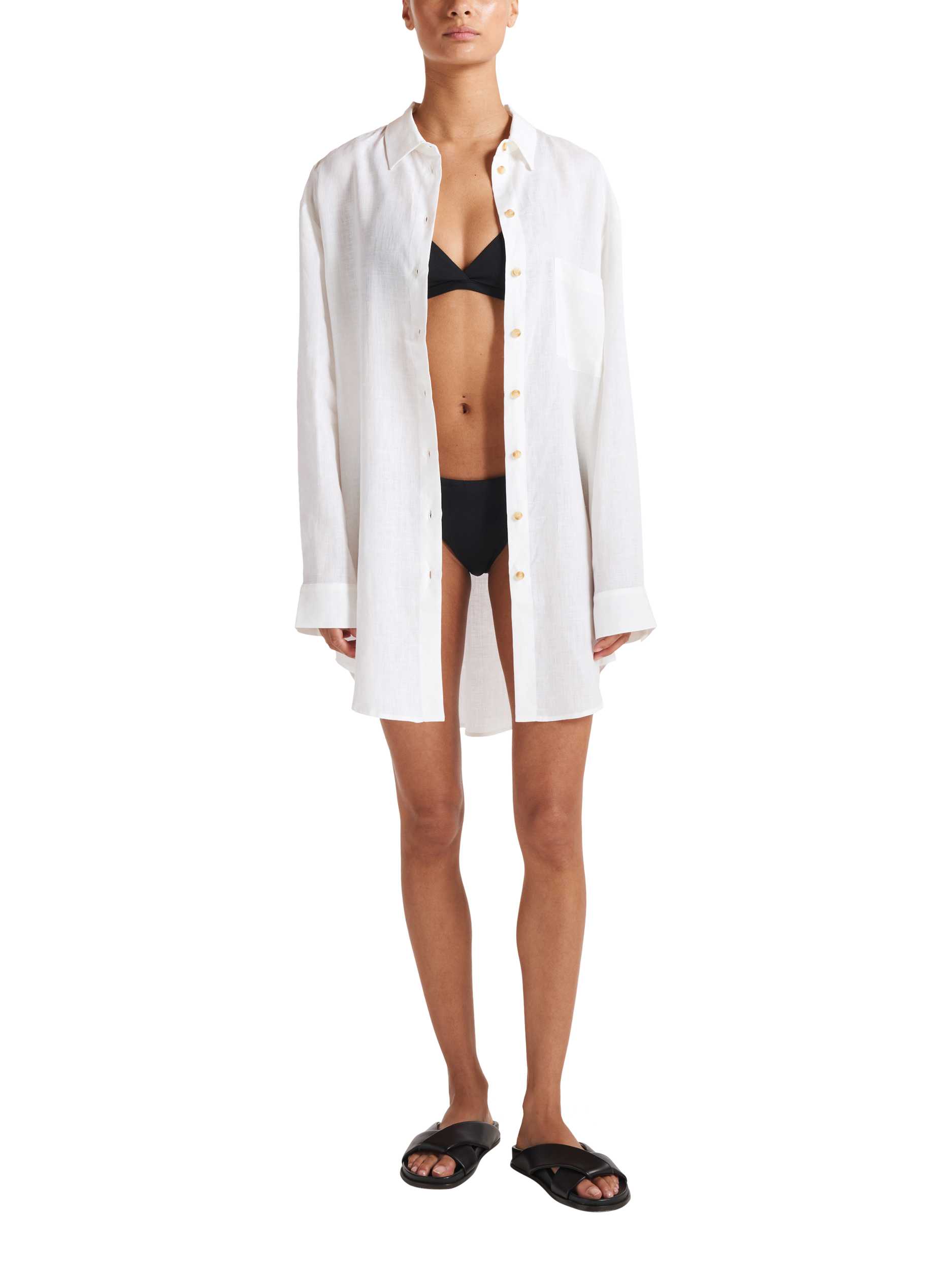 Product image 2 of 4, which shows ASCENO Formentera Oversized Pure Linen Shirt, White, XS