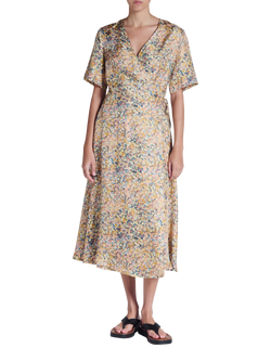 ASCENO Phoenix Beachscape Print Silk Midi Dress, Multi, Multi