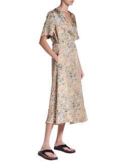 ASCENO Phoenix Beachscape Print Silk Midi Dress, Multi - view 2, Multi