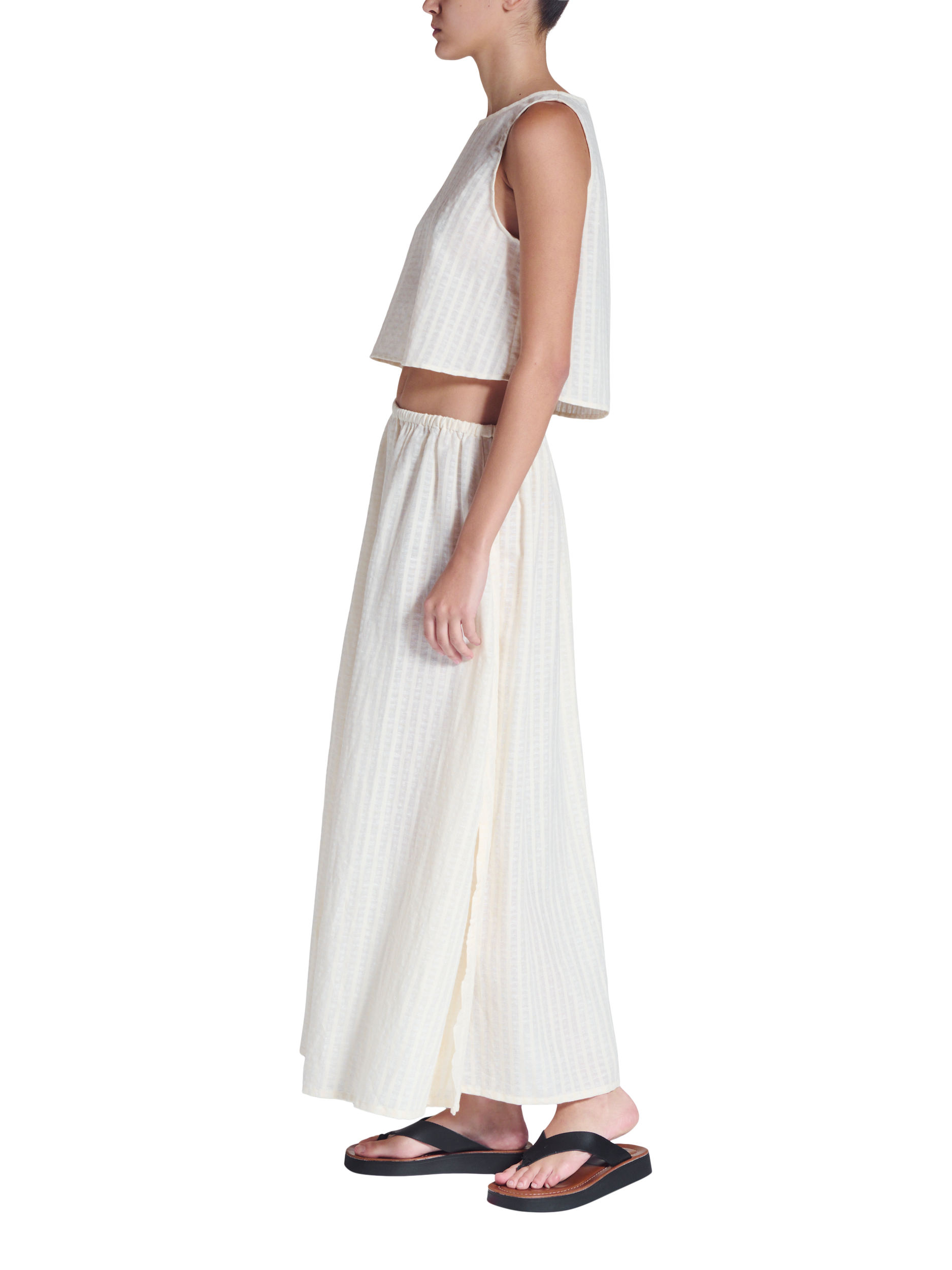 Product image 2 of 5, which shows ASCENO Kobe Sleeveless Cotton Blend Crop Top, White, XS