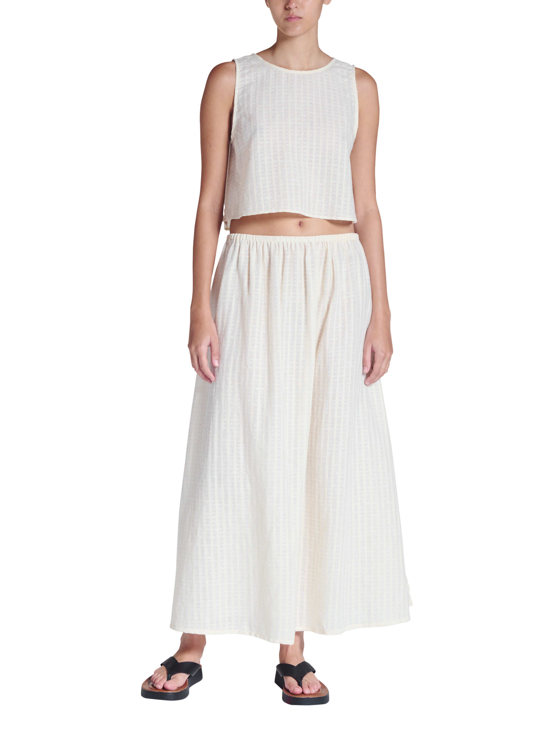 Product image 3 of 5, which shows ASCENO Kobe Sleeveless Cotton Blend Crop Top, White, XS
