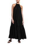 ASCENO Ibiza Halterneck Linen Maxi Dress, Black