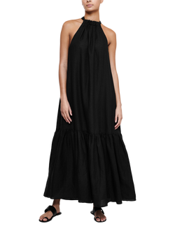 ASCENO Ibiza Halterneck Linen Maxi Dress, Black, Black
