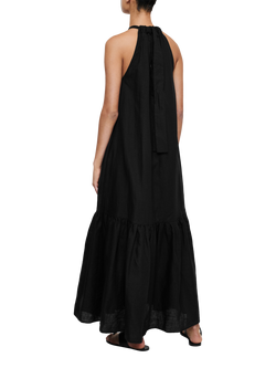 ASCENO Ibiza Halterneck Linen Maxi Dress, Black - view 2, Black