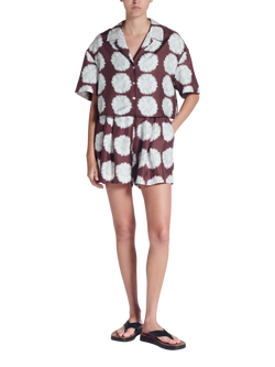 ASCENO Lincoln Short Sleeve Sunflower Print Silk Shirt, Brown/White, Brown/White