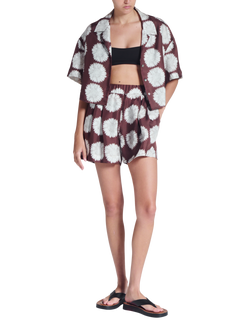 ASCENO Zurich Sunflower Print Silk Shorts, Brown/White, Brown/White