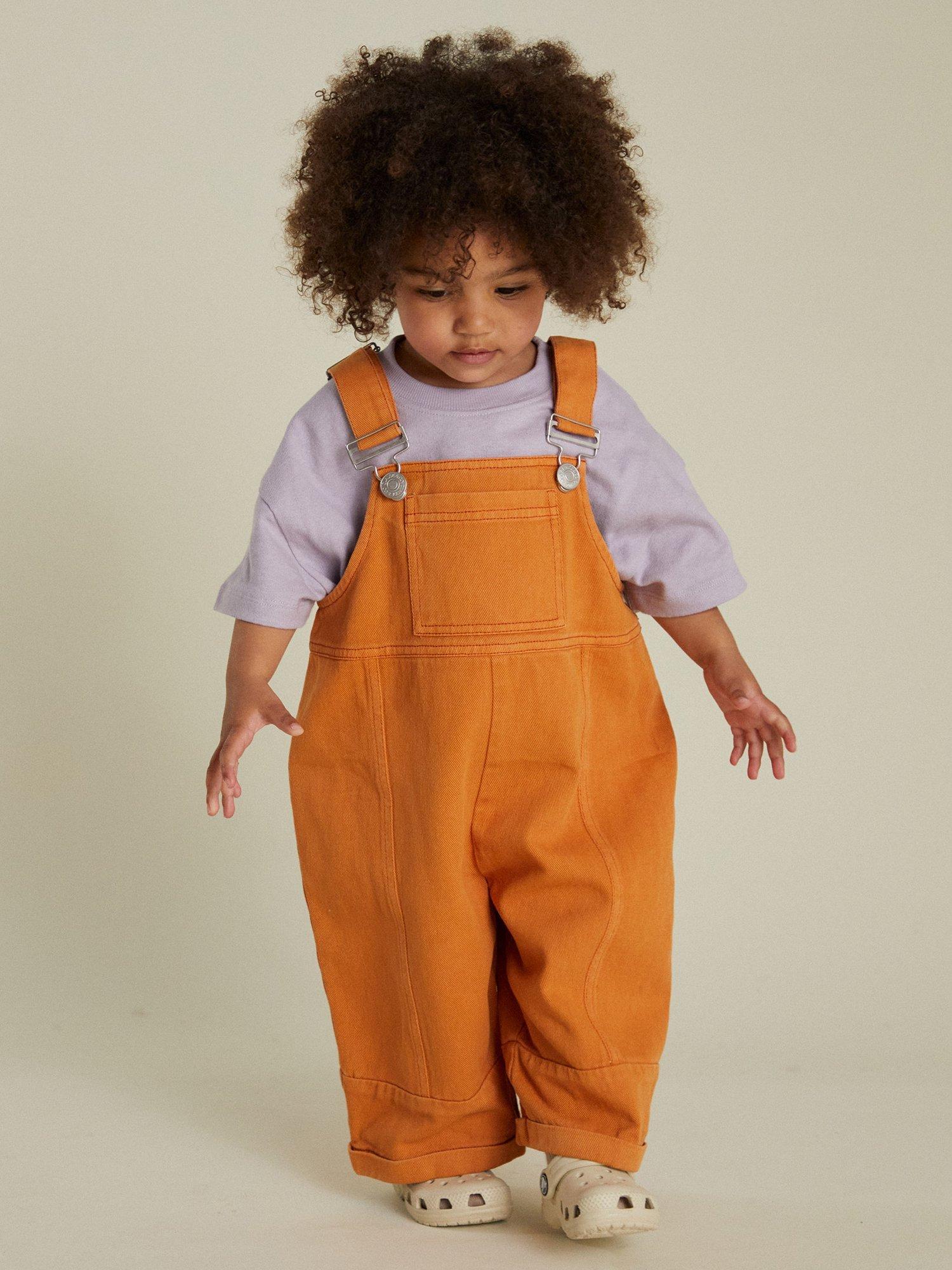 Product image 1 of 6, which shows Claude & Co Kids' Blythe Cotton Dungarees, Tangerine, 6-12 months