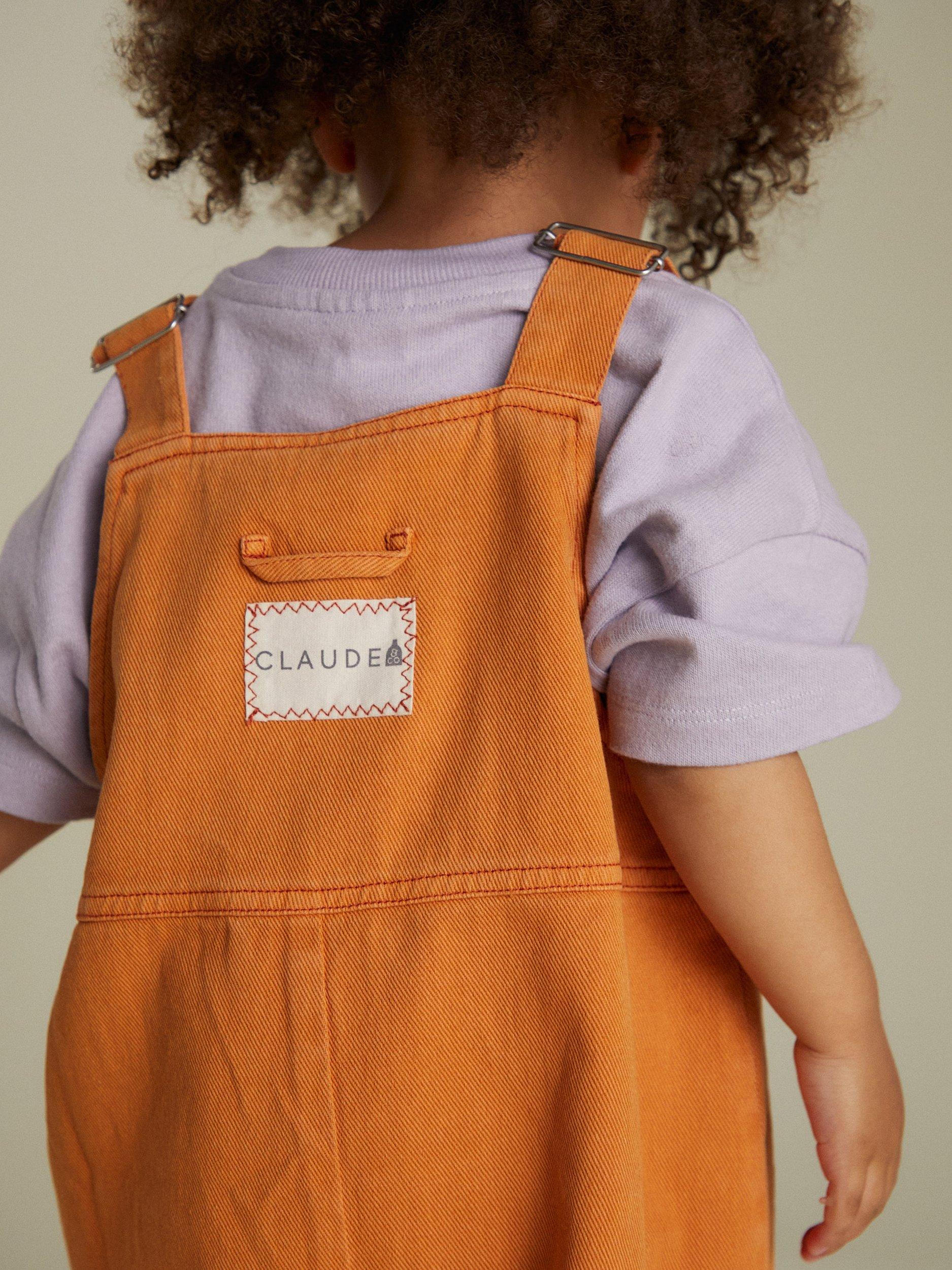 Product image 3 of 6, which shows Claude & Co Kids' Blythe Cotton Dungarees, Tangerine, 6-12 months