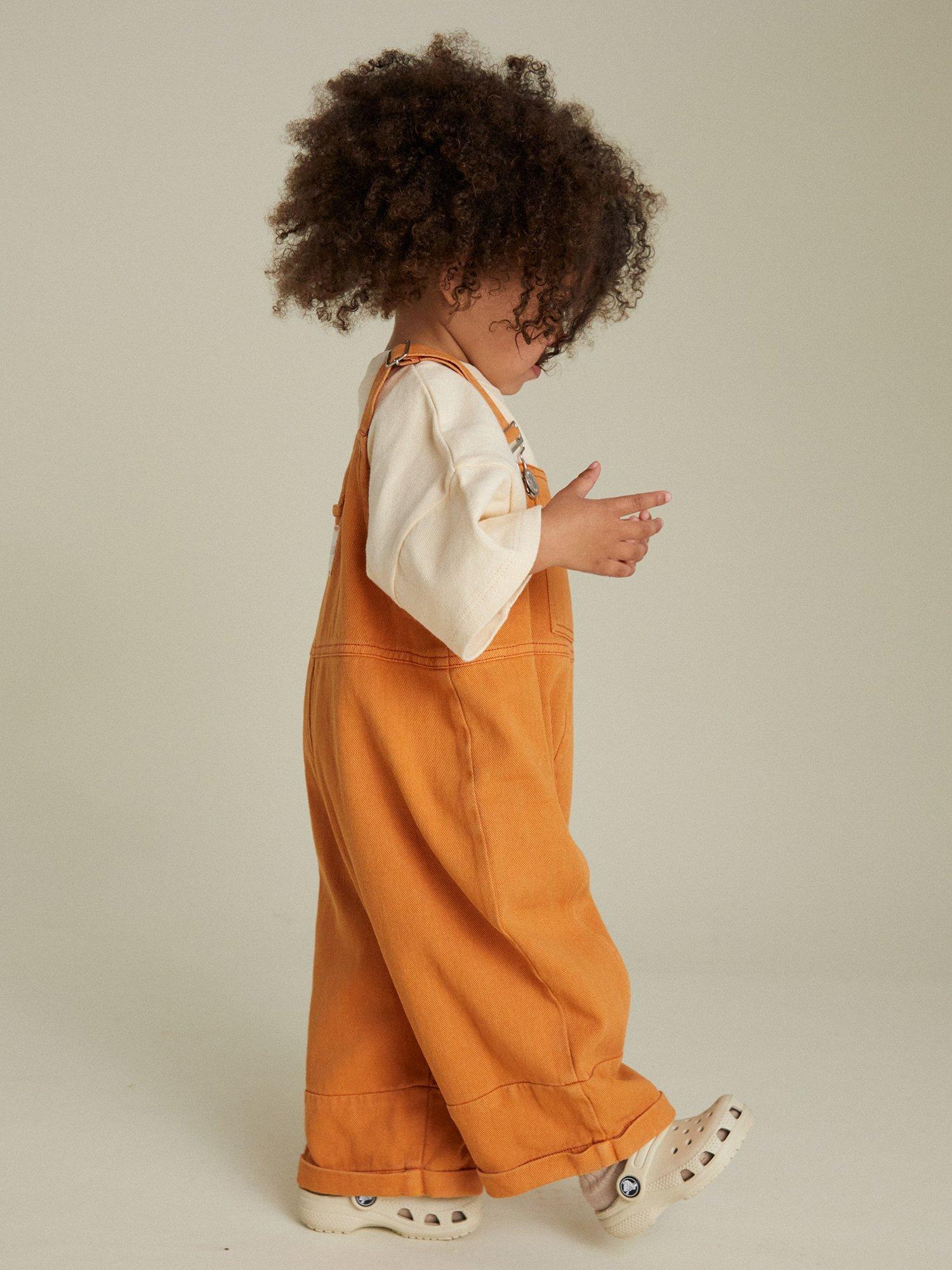 Product image 4 of 6, which shows Claude & Co Kids' Blythe Cotton Dungarees, Tangerine, 6-12 months