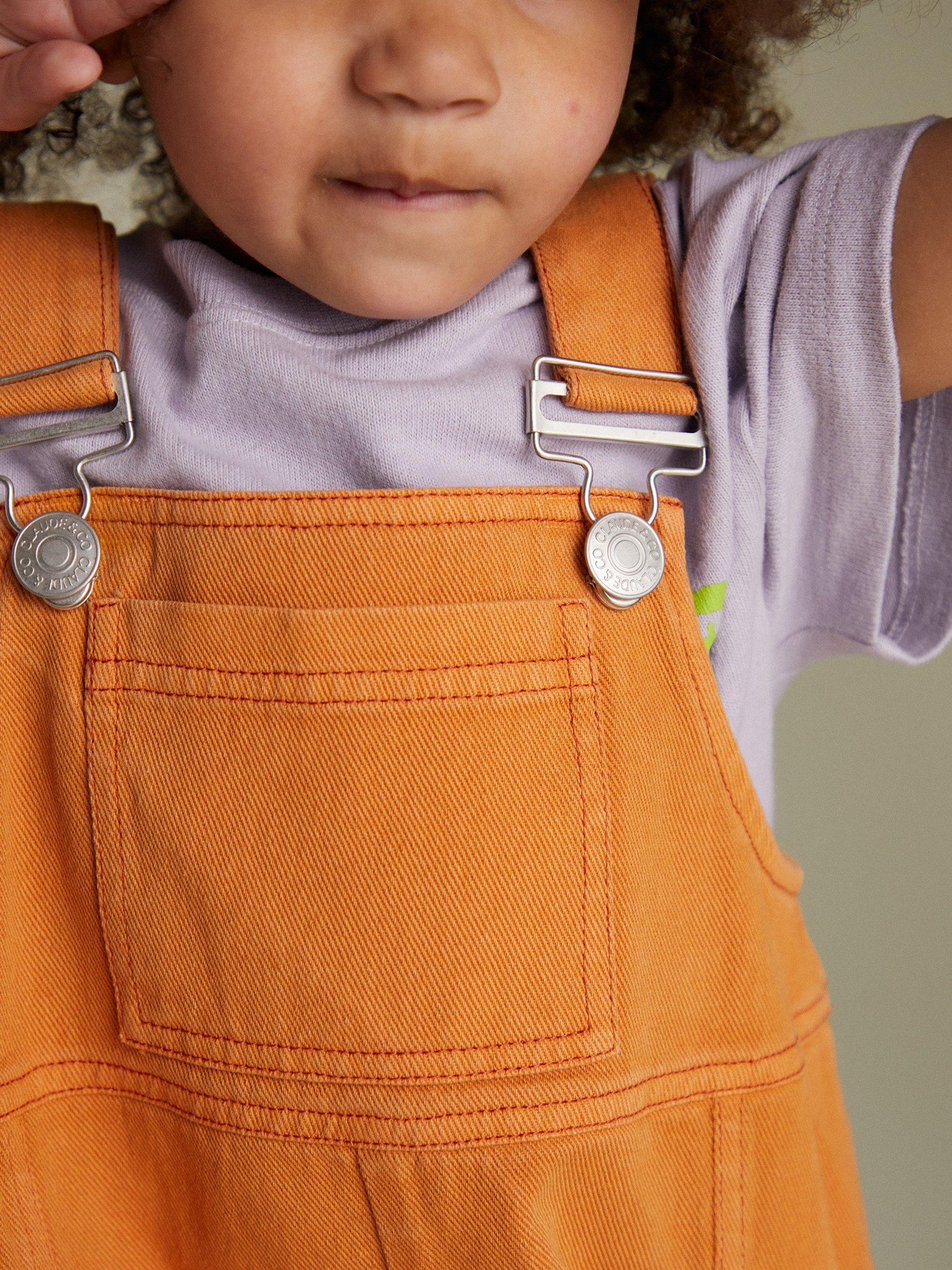 Product image 5 of 6, which shows Claude & Co Kids' Blythe Cotton Dungarees, Tangerine, 6-12 months
