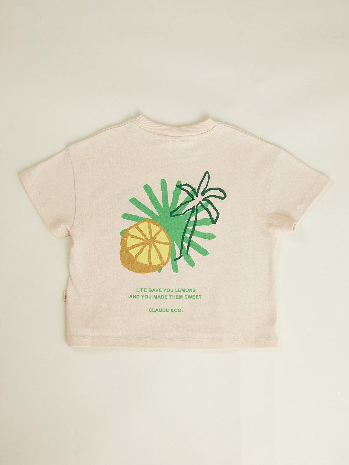 Product image 3 of 7, which shows Claude & Co Kids' Zuna Lemon Cotton T-Shirt, Soft Cream, 3-6 months
