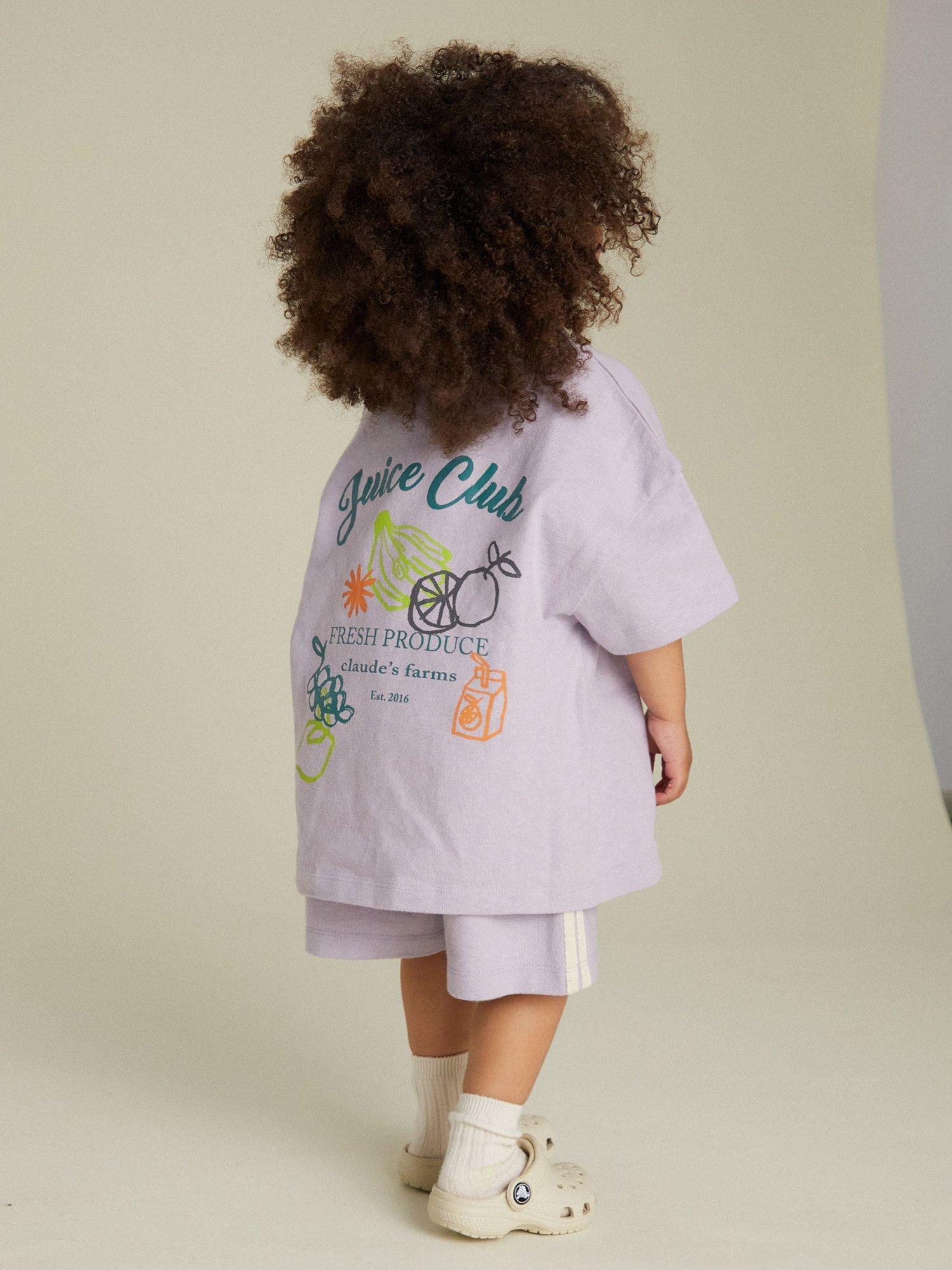 Product image 2 of 7, which shows Claude & Co  Kids' Edie Cotton Fruit Print T-Shirt, Lilac, 6-12 months