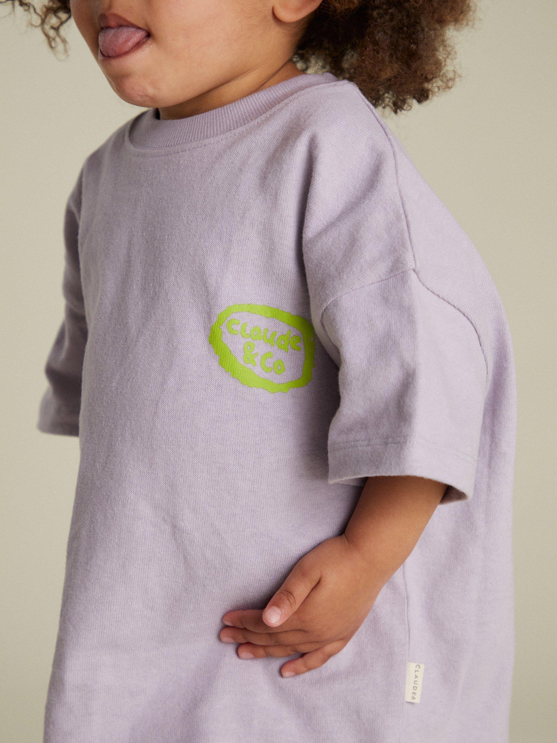 Product image 3 of 7, which shows Claude & Co  Kids' Edie Cotton Fruit Print T-Shirt, Lilac, 6-12 months