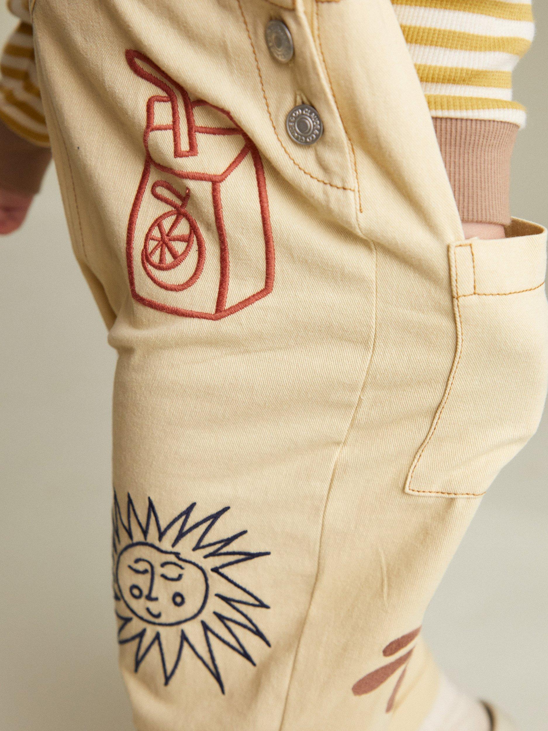 Product image 3 of 6, which shows Claude & Co Kids' Piper Breakfast Cotton Dungarees, Lemon, 6-12 months