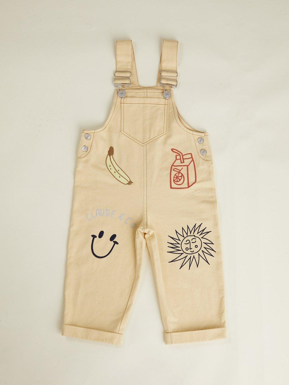 Product image 6 of 6, which shows Claude & Co Kids' Piper Breakfast Cotton Dungarees, Lemon, 6-12 months