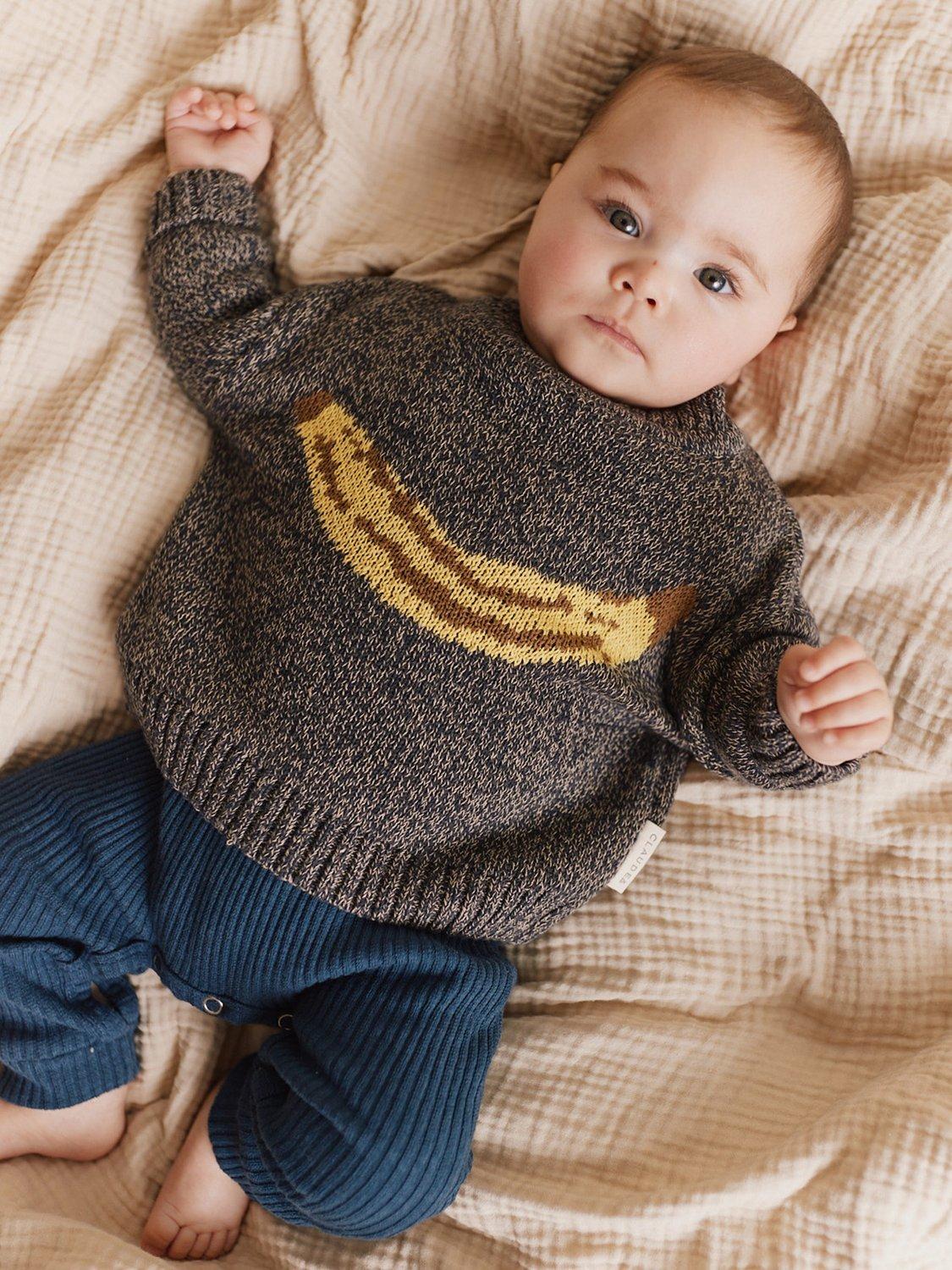 Product image 5 of 6, which shows Claude & Co Kids' Lori Cotton Knit Banana Jumper, Grey, 0-6 months