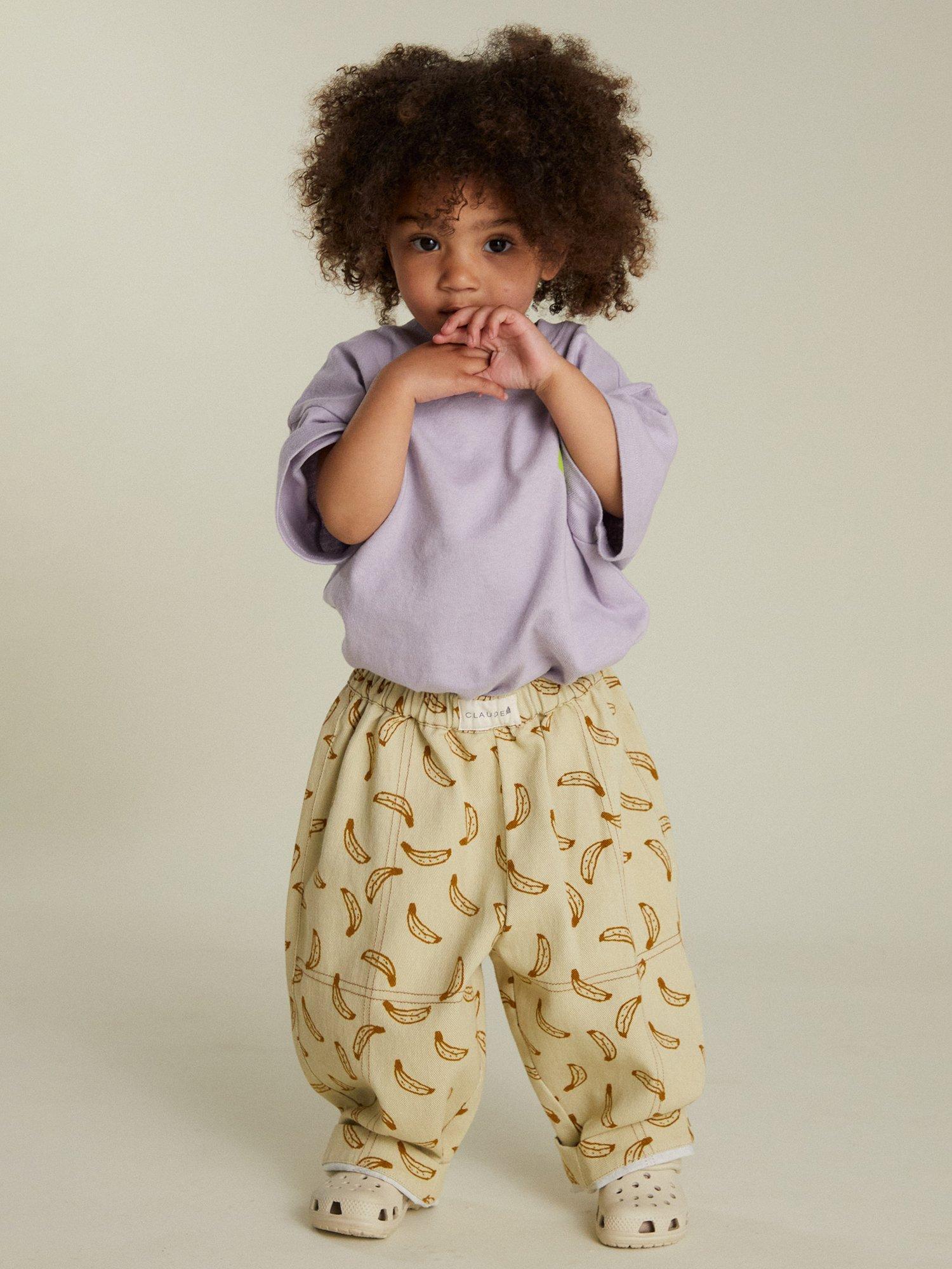 Product image 1 of 5, which shows Claude & Co Kids' Rian Cotton Banana Trousers, Off-white, 3-6 months