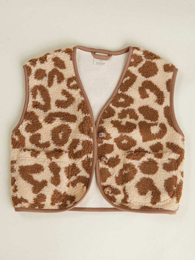 Product image 5 of 5, which shows Claude & Co Kids' Alma Borg Printed Gilet, Leopard, 3-6 months