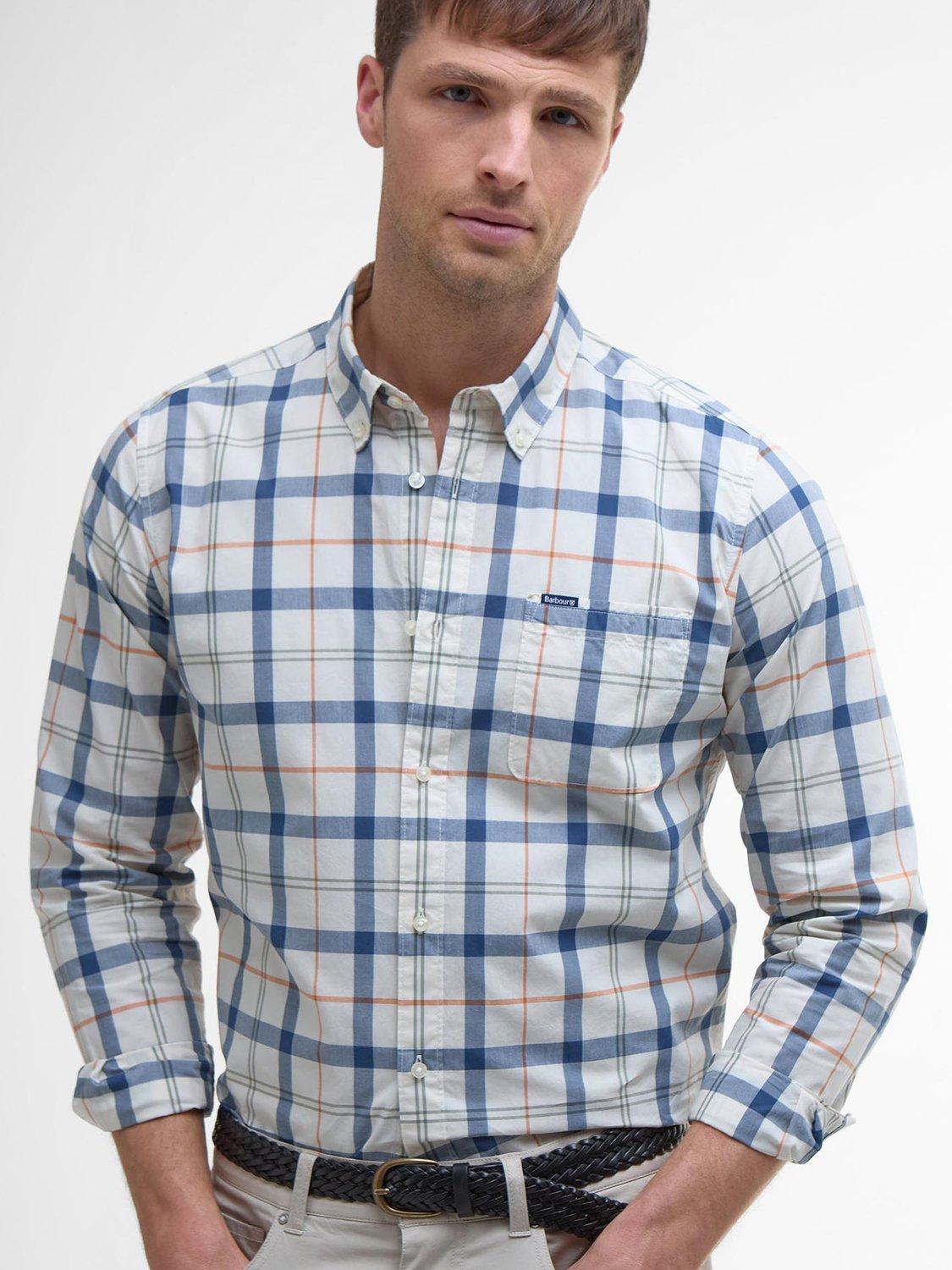 Product image 5 of 6, which shows Barbour Rawley Blue Check Tartan Cotton Shirt, Sea Haze Tartan, S