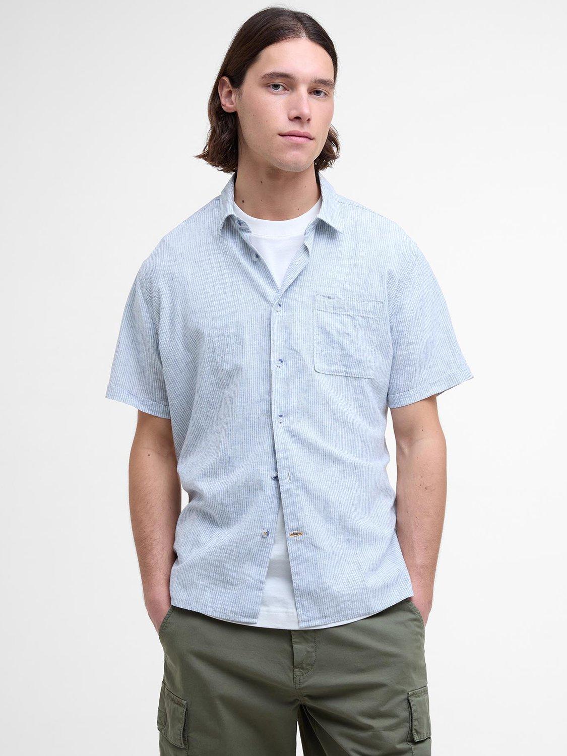 Product image 1 of 6, which shows Barbour Tindale Linen Cotton Blend Shirt, Bleached Blue, XL