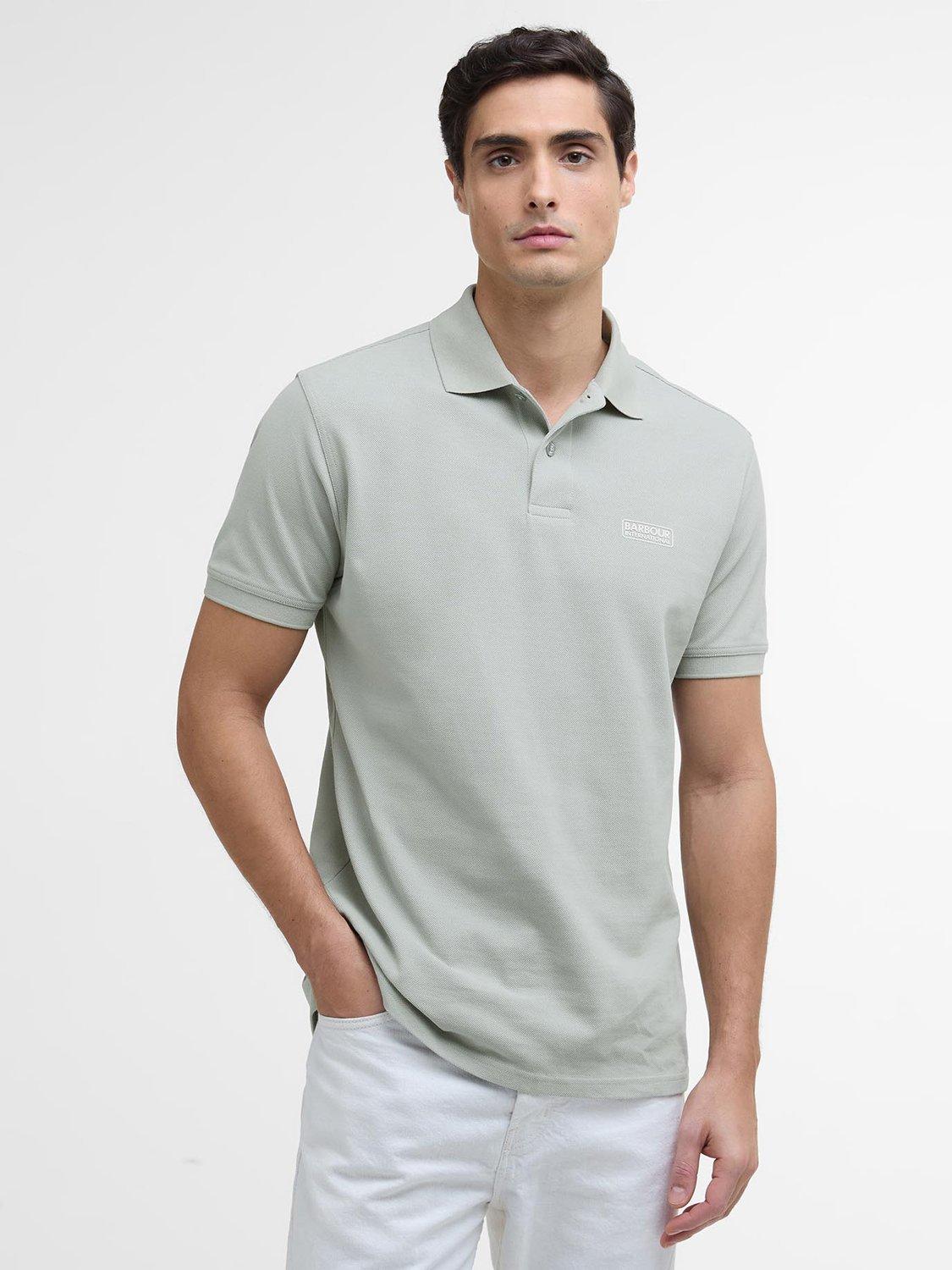 Product image 1 of 7, which shows Barbour International Essential Cotton Polo Shirt, Mineral Grey, S