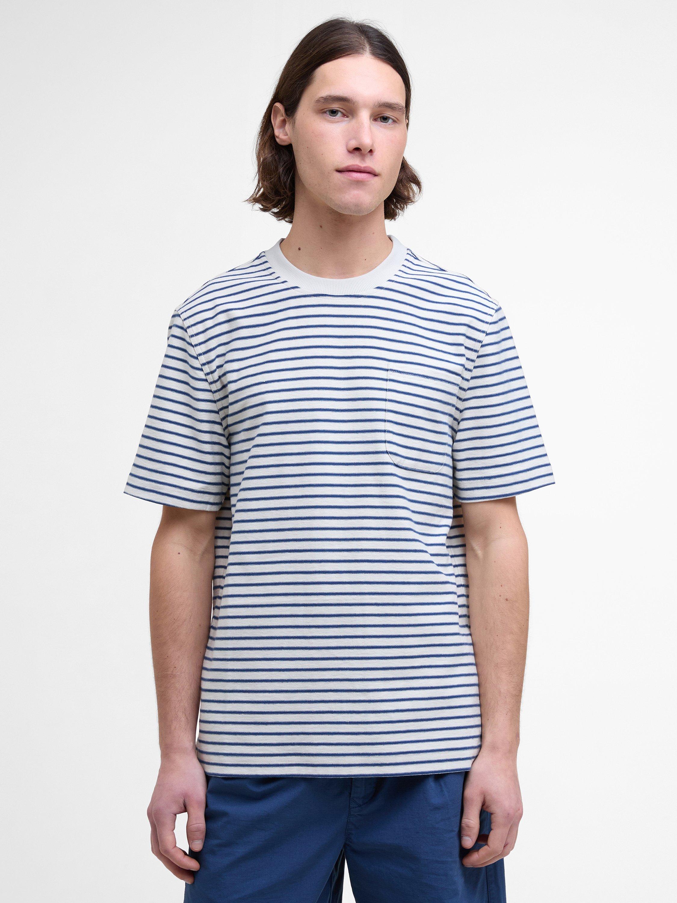 Product image 1 of 6, which shows Barbour Frensham Stripe Cotton T-Shirt, Oatmeal, S