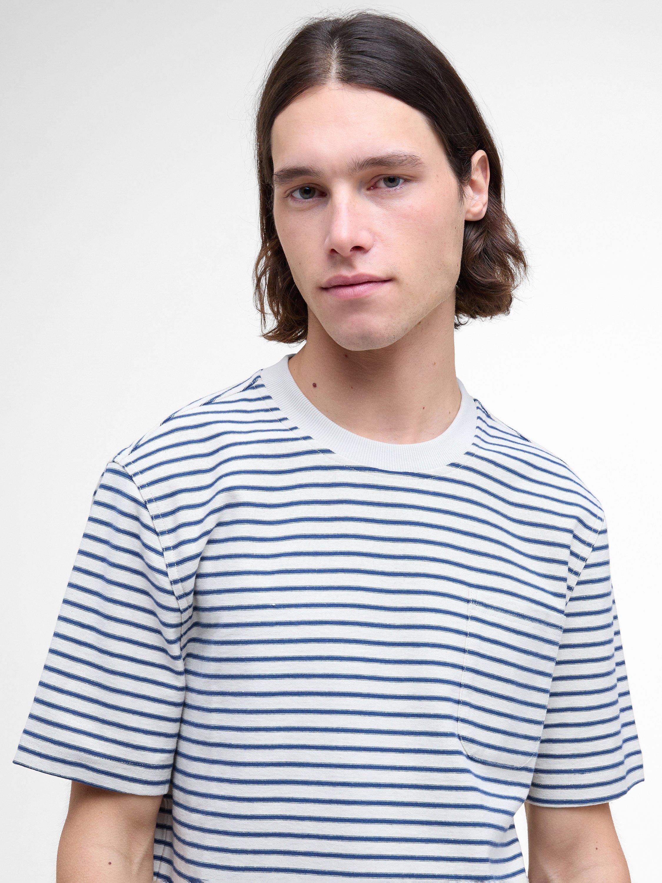 Product image 5 of 6, which shows Barbour Frensham Stripe Cotton T-Shirt, Oatmeal, S