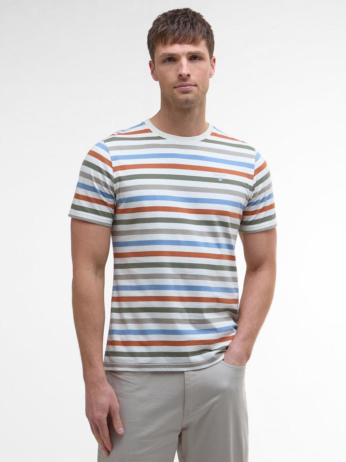 Product image 1 of 6, which shows Barbour Rokeby Stripe Cotton T-Shirt, Whisper White, XL