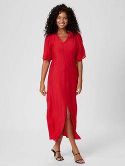 KAFFE Teri V-Neck Split Hem Maxi Dress, Red, Red