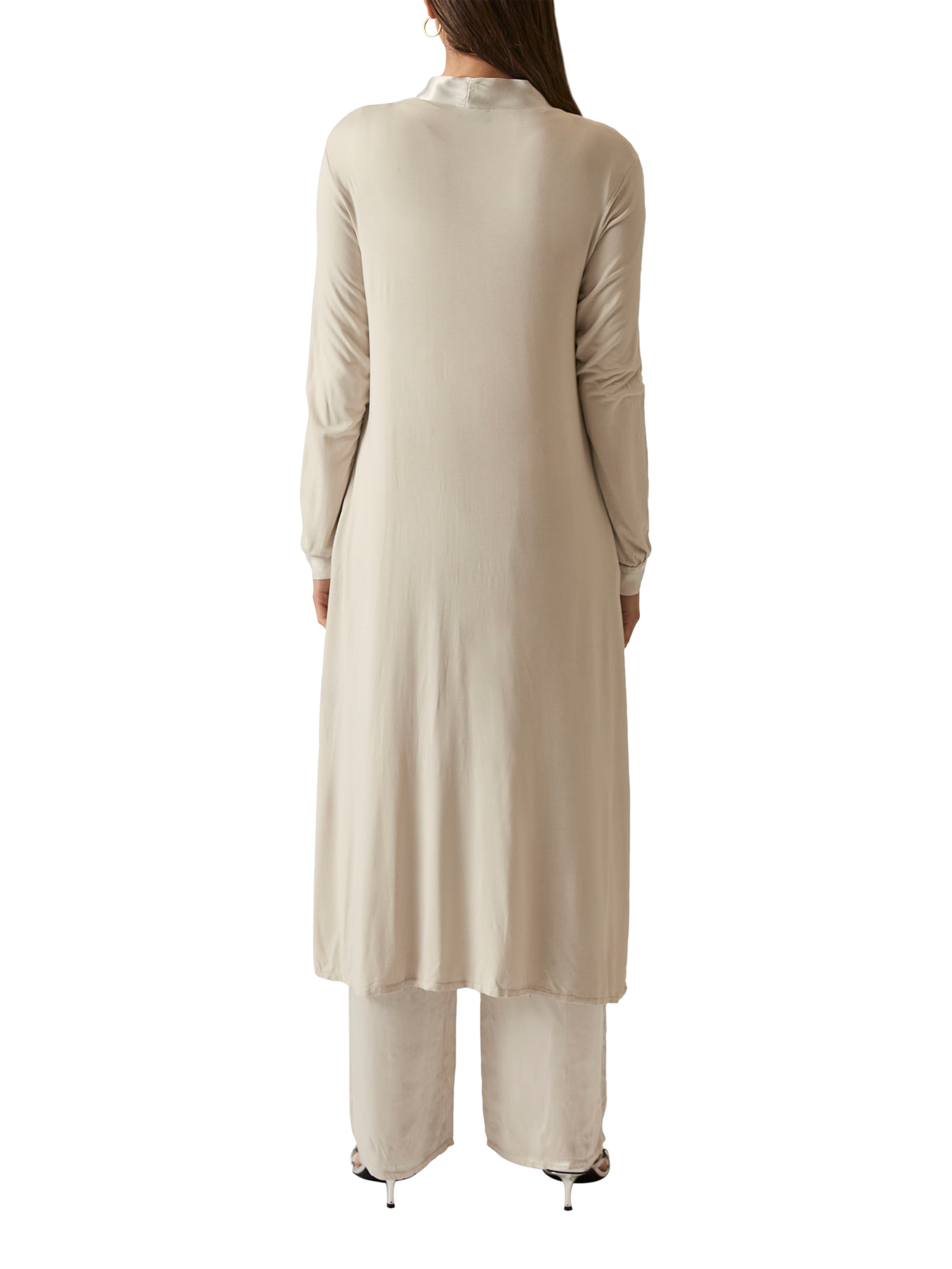 Product image 2 of 6, which shows James Lakeland Satin Front Longline Cardigan, Beige, 10