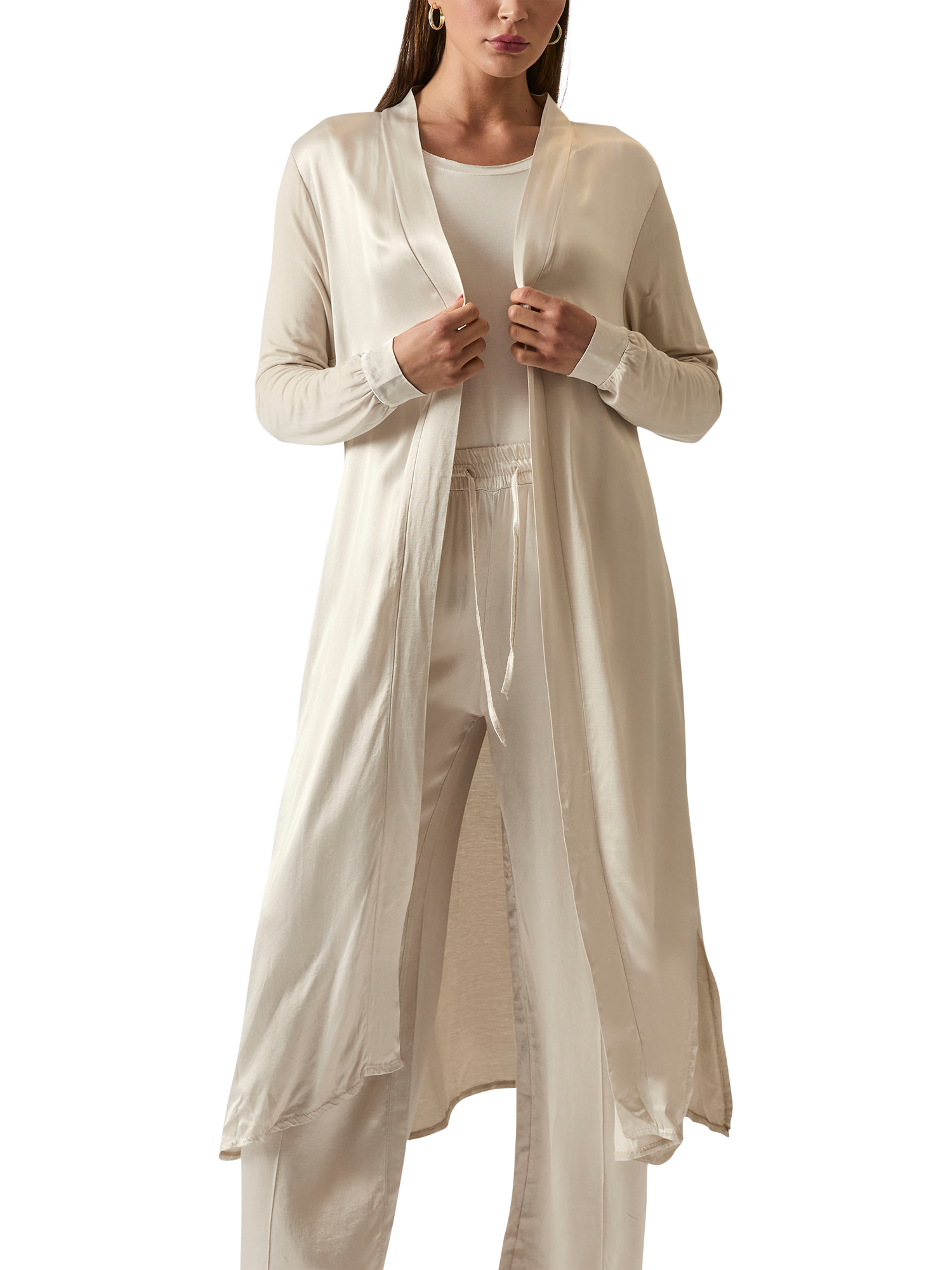 Product image 3 of 6, which shows James Lakeland Satin Front Longline Cardigan, Beige, 10