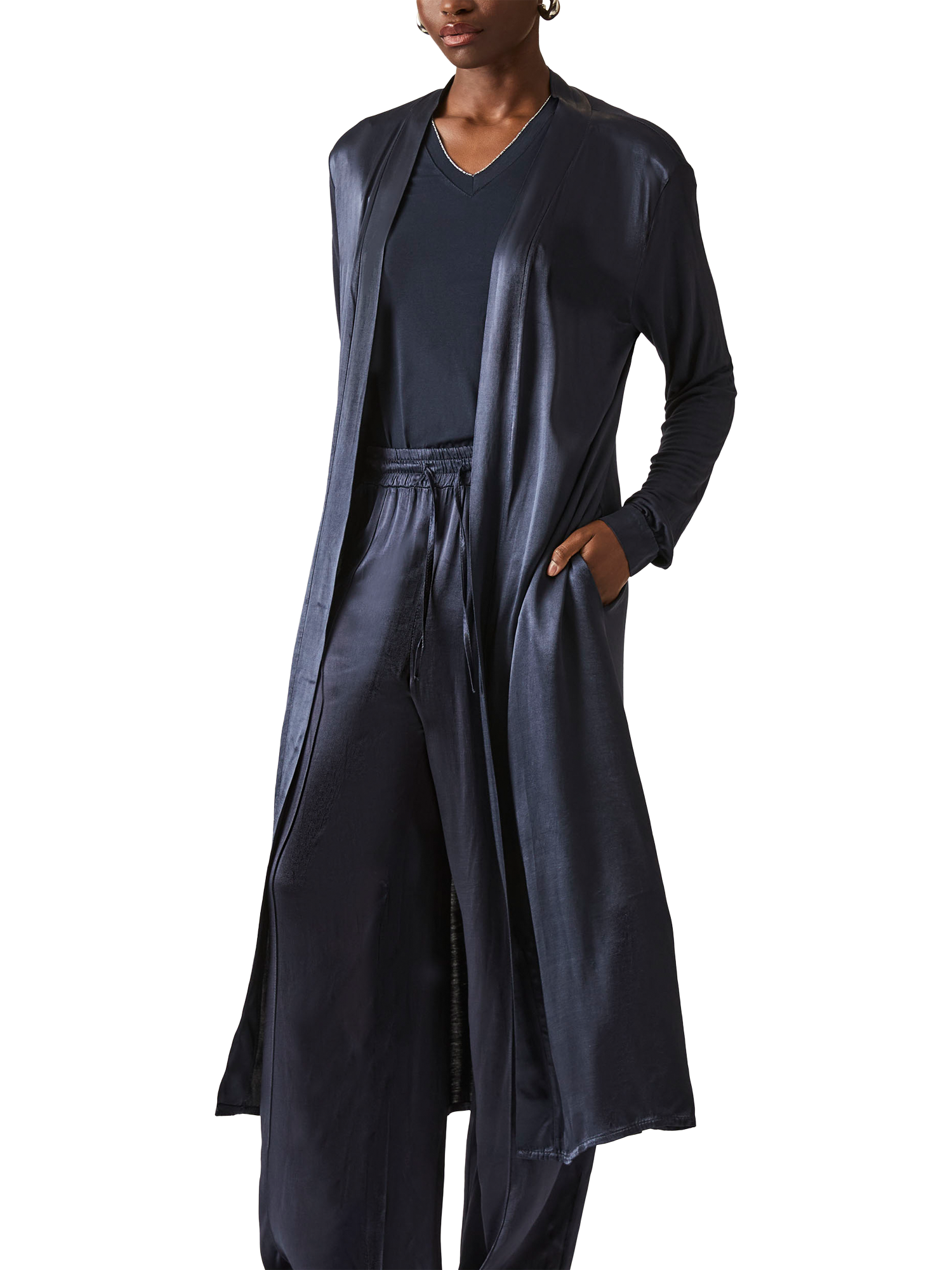 Product image 3 of 6, which shows James Lakeland Long Satin Cardigan, Navy, 10
