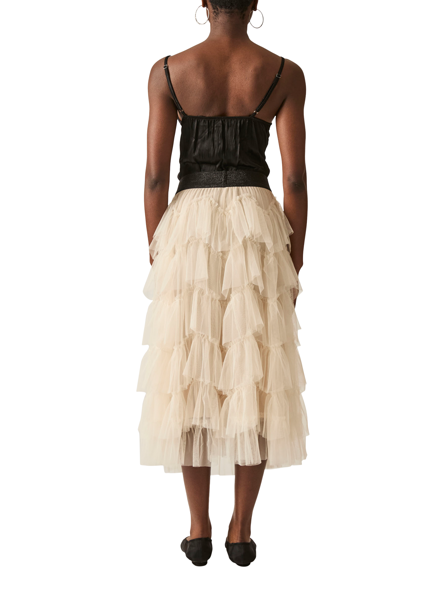 Product image 2 of 6, which shows James Lakeland Organza Ruffle Midi Skirt, Nude, 8