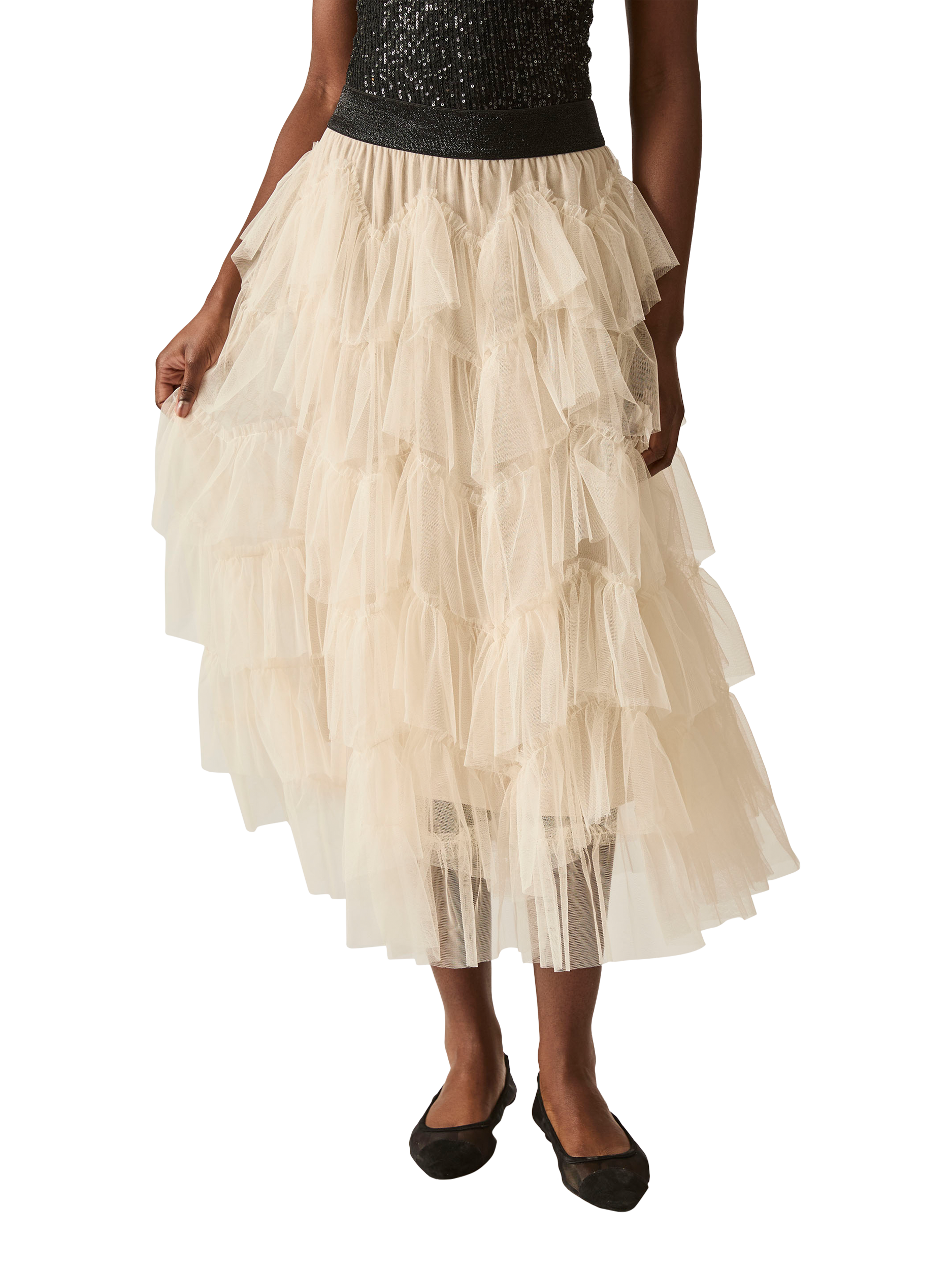 Product image 3 of 6, which shows James Lakeland Organza Ruffle Midi Skirt, Nude, 8