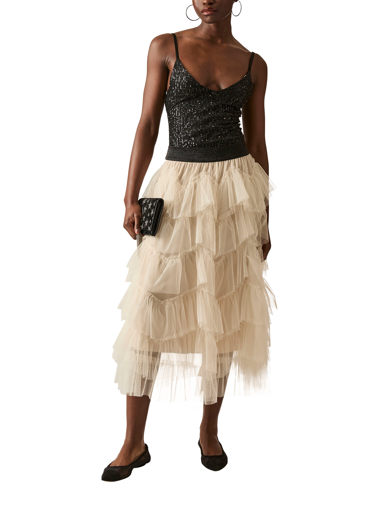 Product image 5 of 6, which shows James Lakeland Organza Ruffle Midi Skirt, Nude, 8