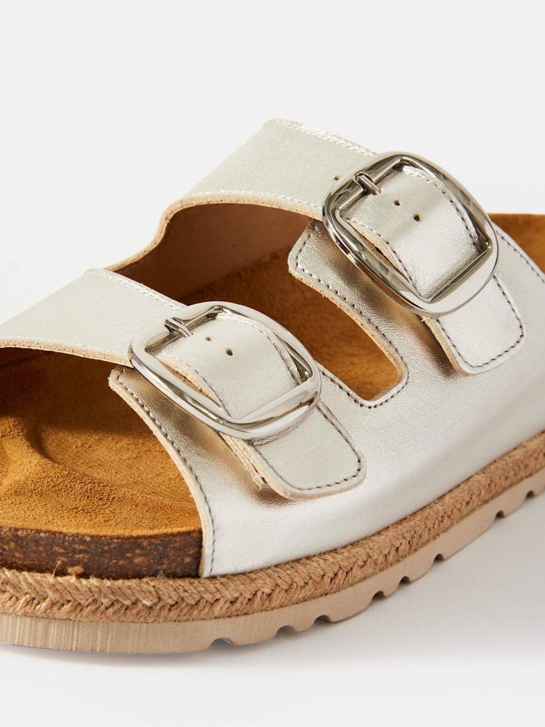 Product image 2 of 4, which shows Mint Velvet Hannah Leather Two Strap Slider Sandals, Silver, 6