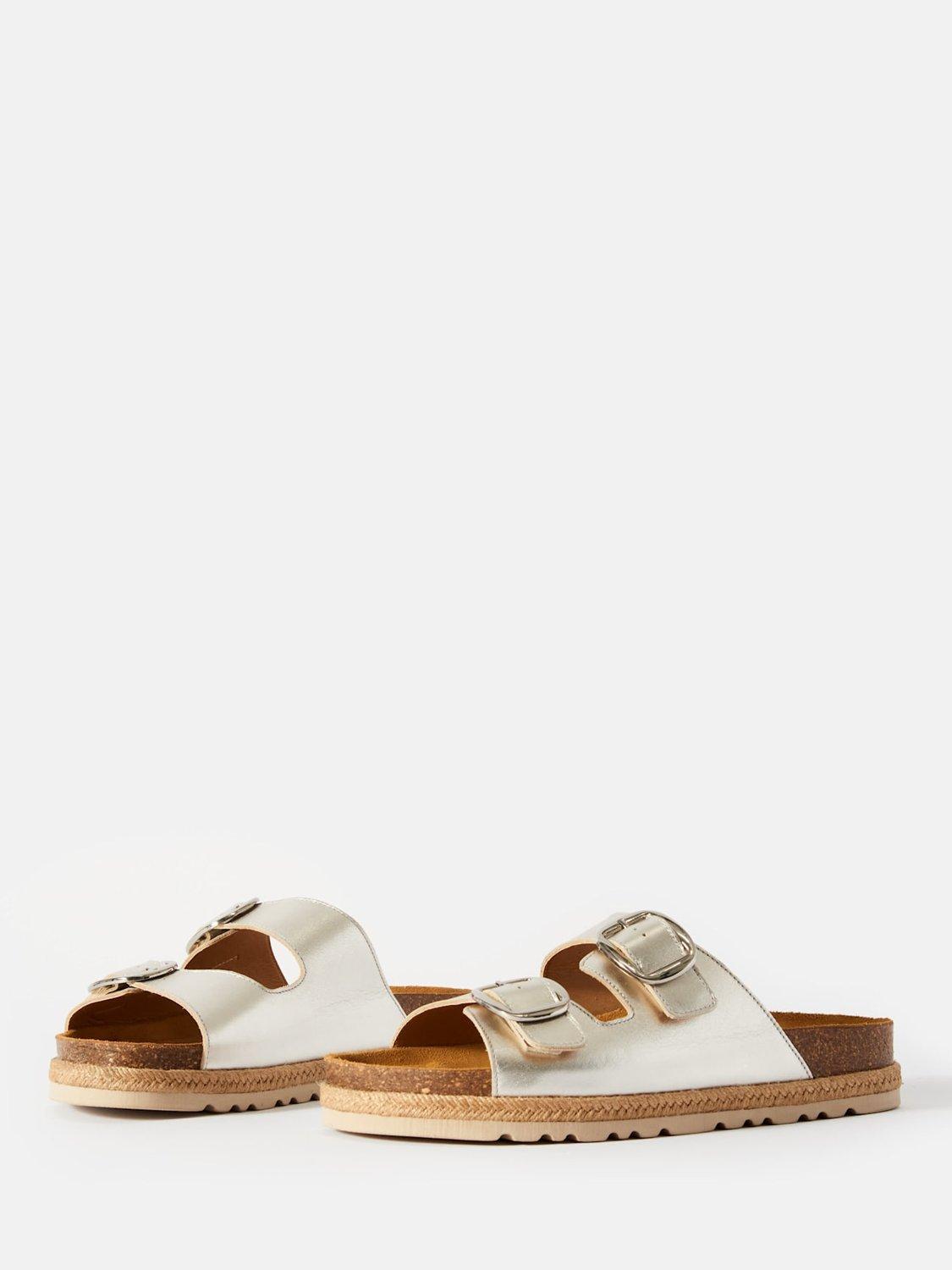 Product image 3 of 4, which shows Mint Velvet Hannah Leather Two Strap Slider Sandals, Silver, 6