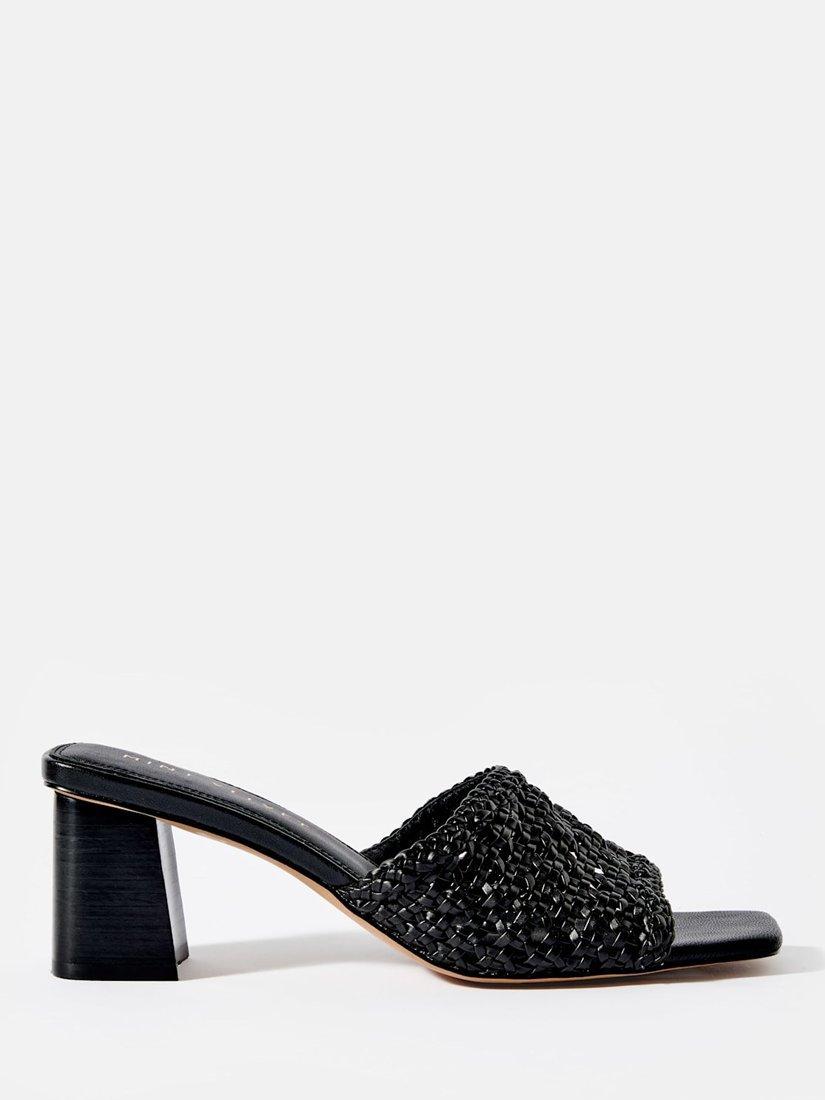 Product image 1 of 5, which shows Mint Velvet Woven Block Heeled Mules, Black, 3