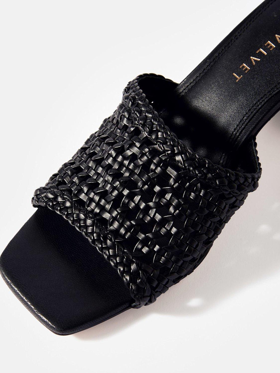 Product image 4 of 5, which shows Mint Velvet Woven Block Heeled Mules, Black, 3