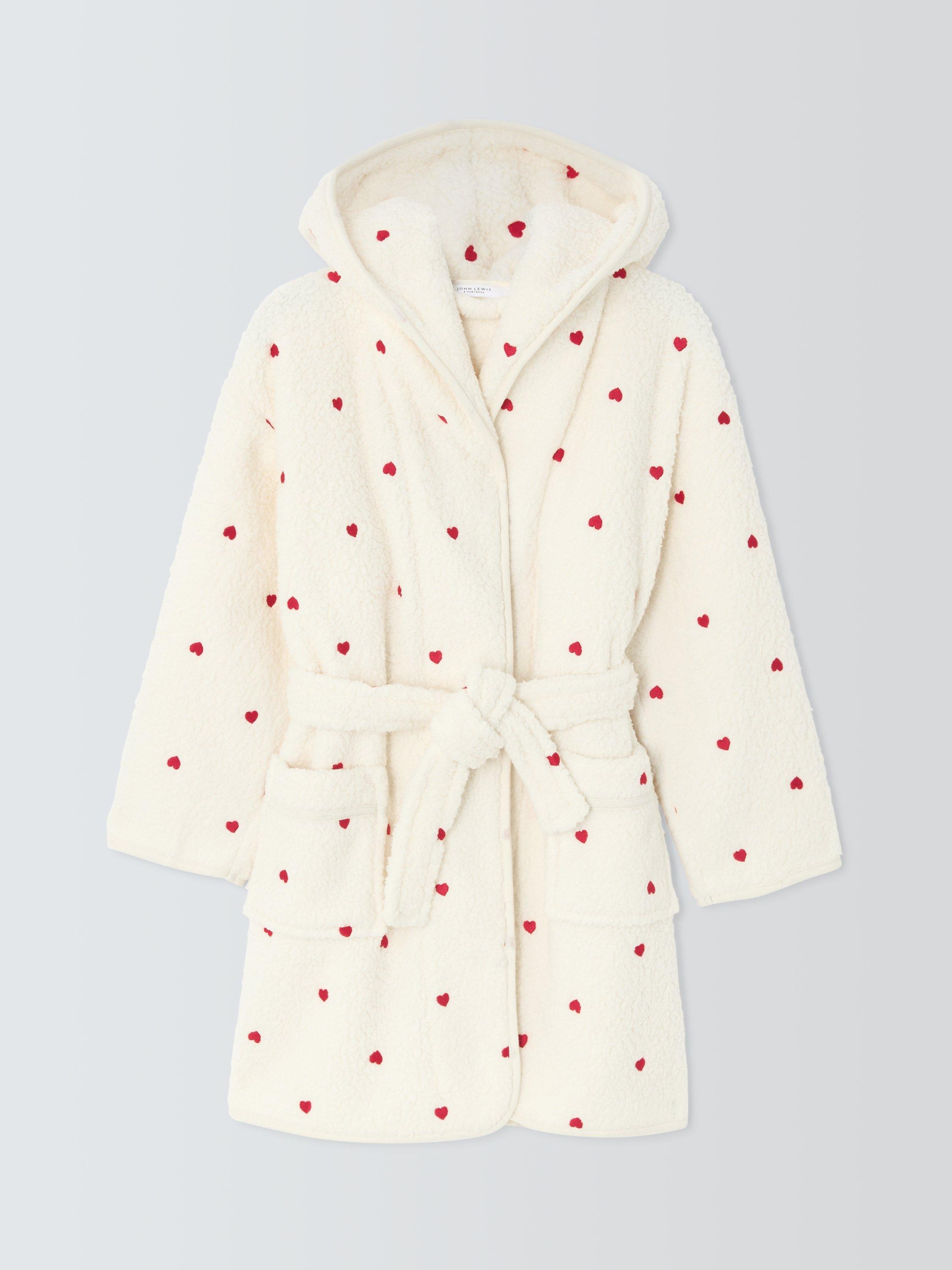Product image 5 of 9, which shows John Lewis Kids' Mini Hearts Fleece Bath Robe, Off White, 9-10 years