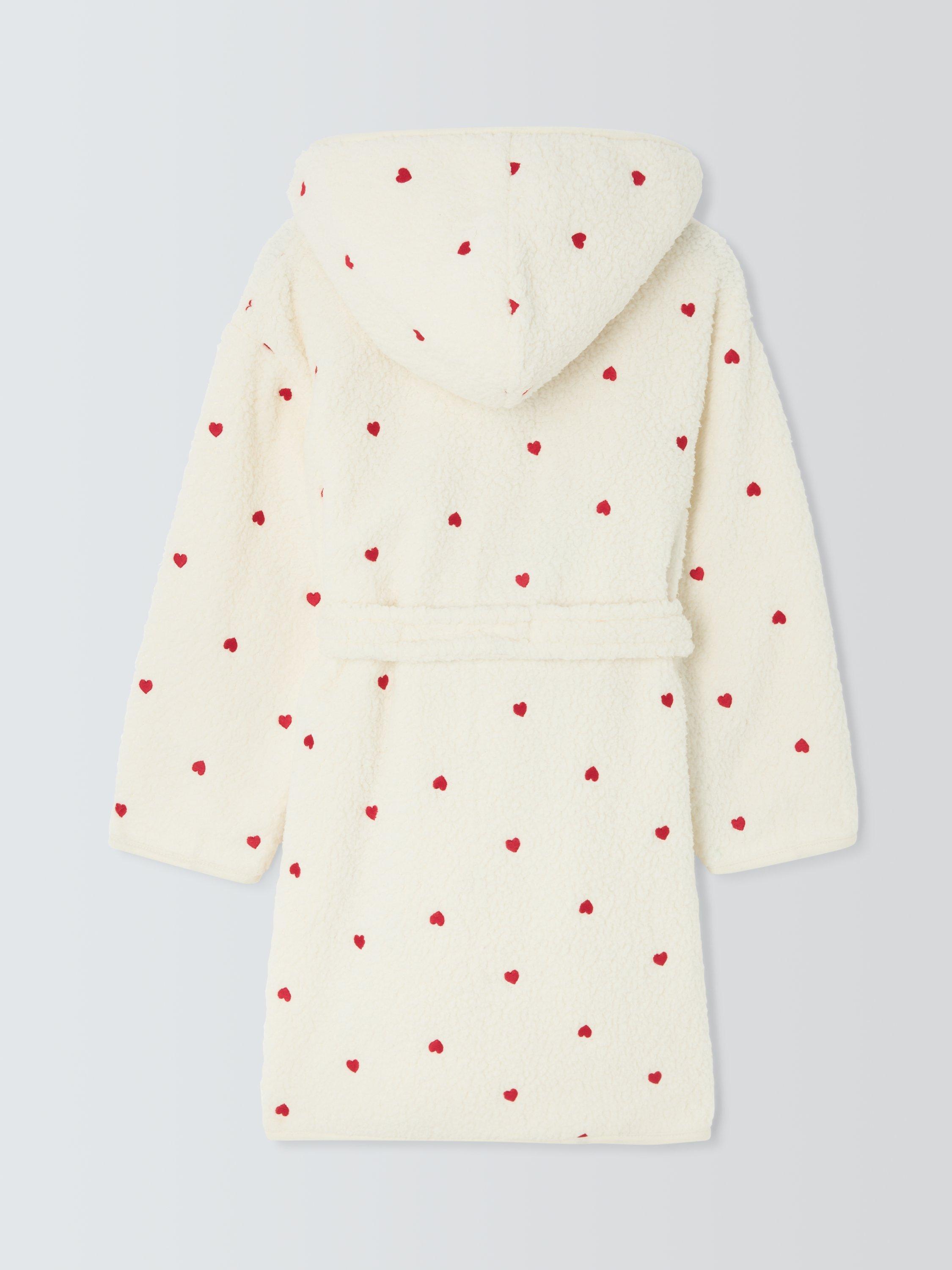 Product image 8 of 9, which shows John Lewis Kids' Mini Hearts Fleece Bath Robe, Off White, 9-10 years