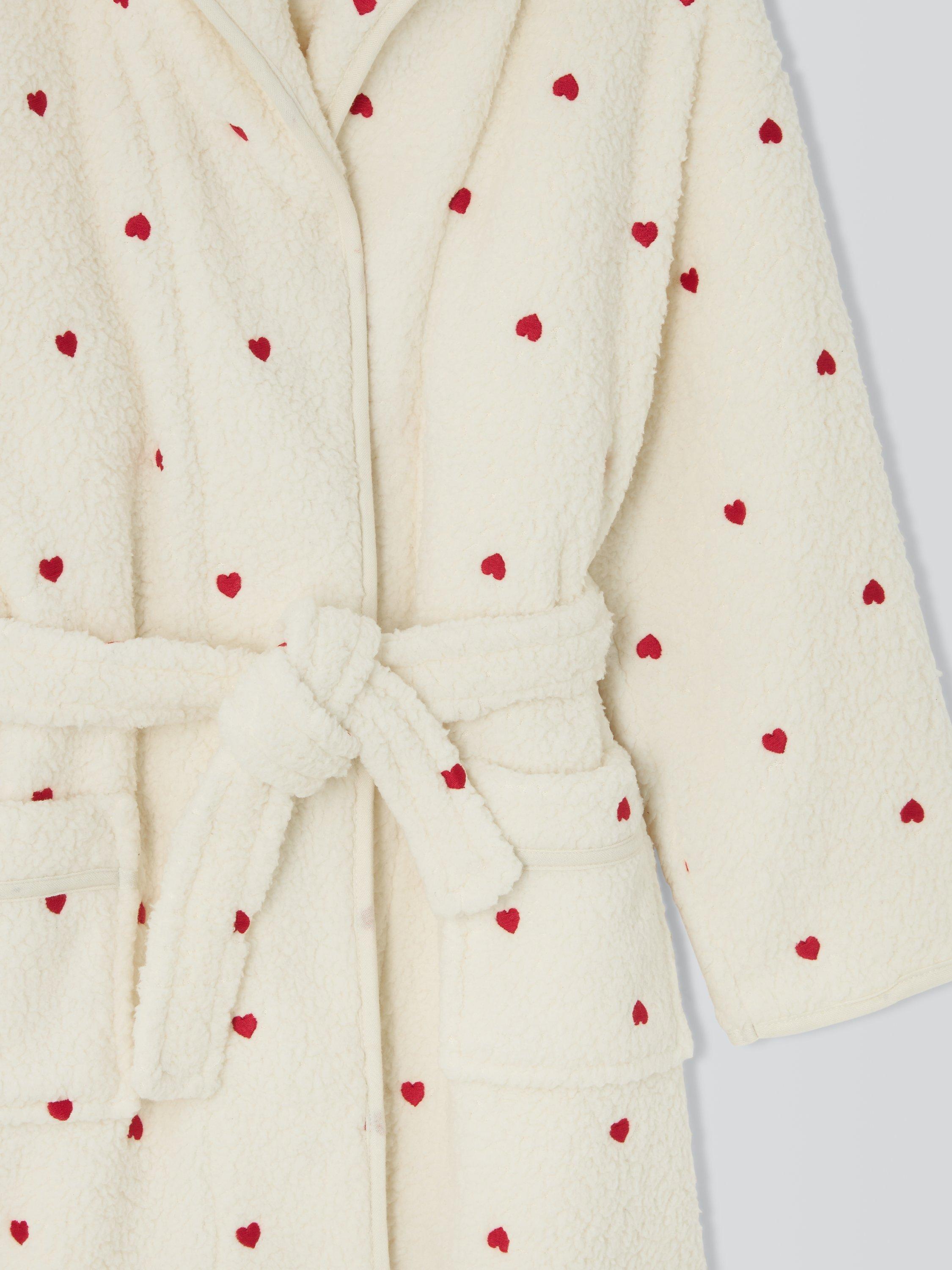 Product image 9 of 9, which shows John Lewis Kids' Mini Hearts Fleece Bath Robe, Off White, 9-10 years