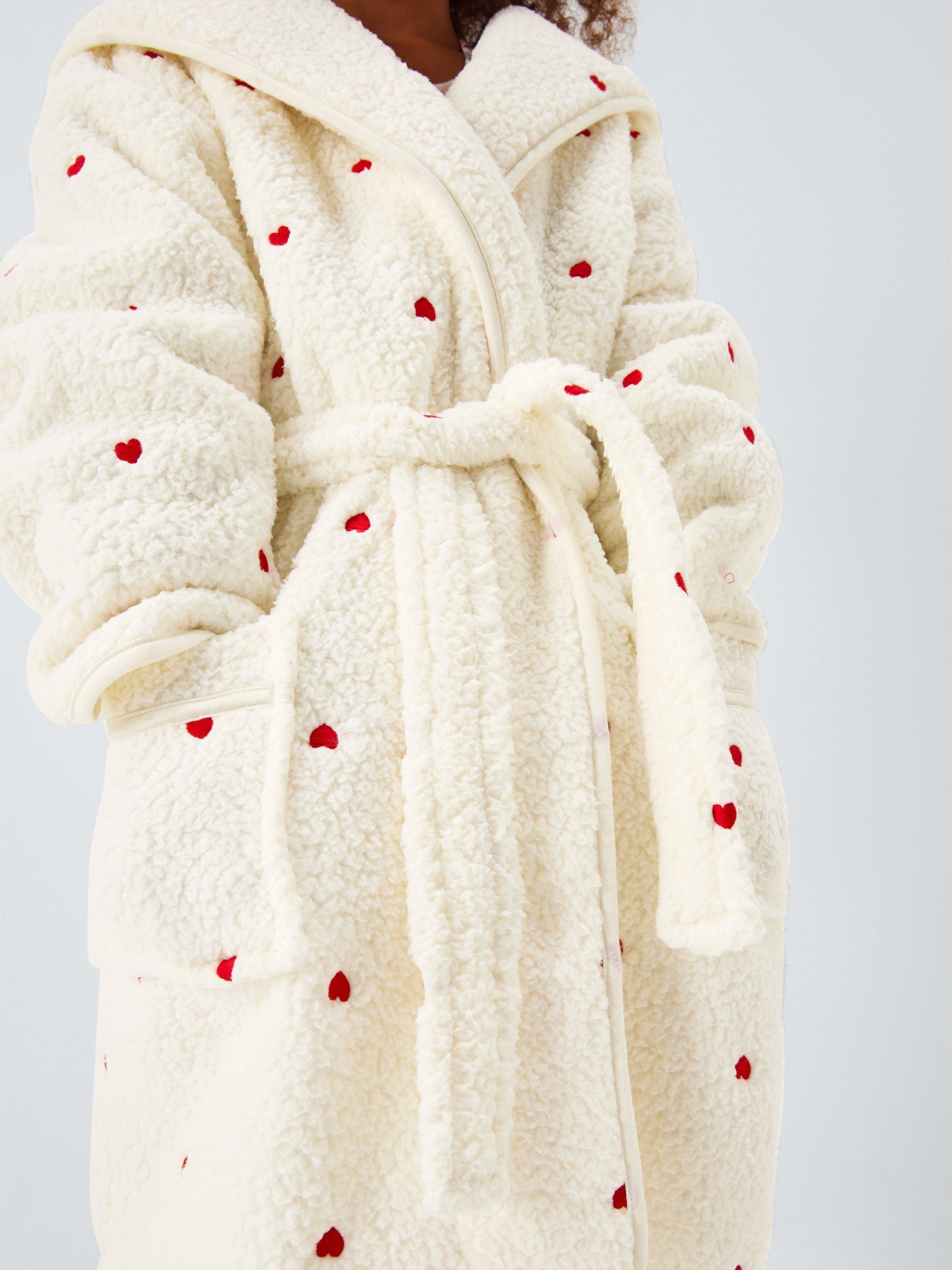 Product image 6 of 9, which shows John Lewis Kids' Mini Hearts Fleece Bath Robe, Off White, 9-10 years