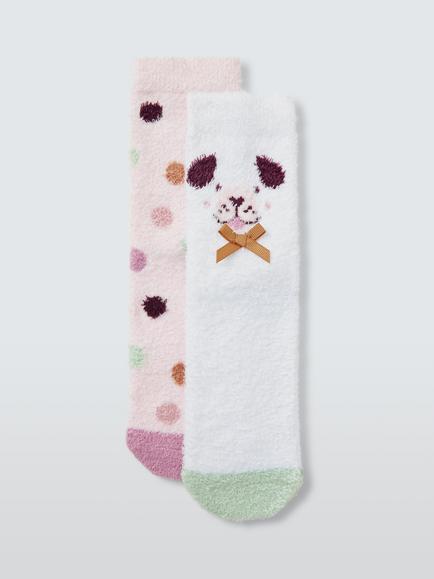 John Lewis Kids' Fluffy Dog Slipper Socks, Pack of 2, Multi, Multi