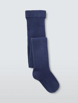 John Lewis Kids' Cotton Rich Ribbed Tights, Dark Blue